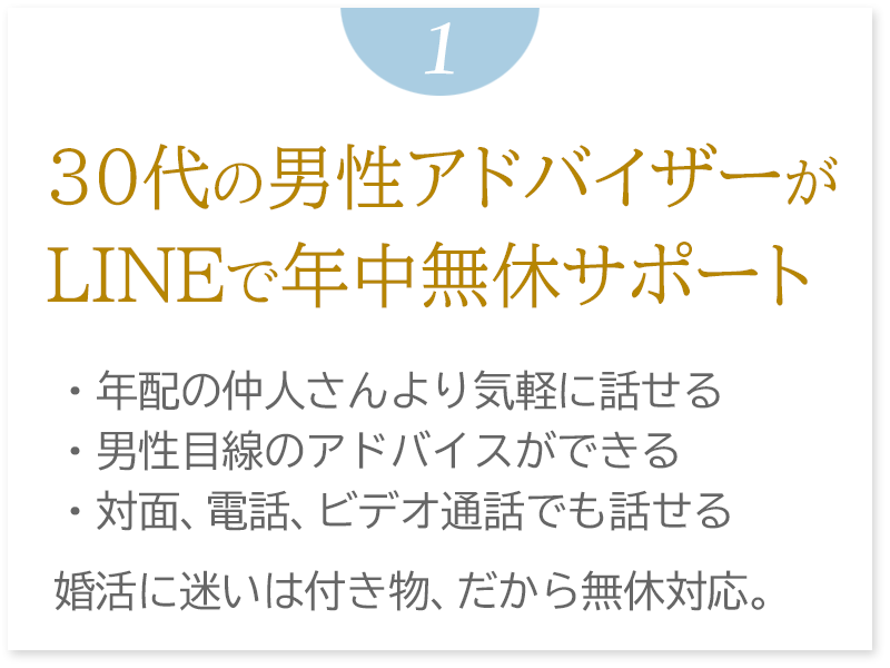 30代男性アドバイザーが婚活を年中無休サポート